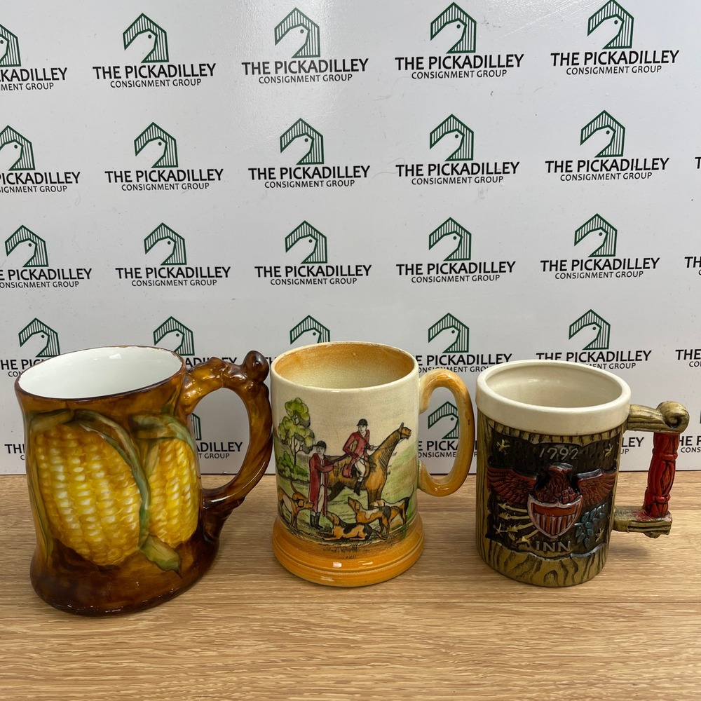 Vintage Mug Set Arthur Wood Hunting JPL France Corn 1792 Inn Eagle 3pc Tankard